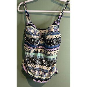 St. John's Bay Women's Tankini Top Sz 12 | Blue Purple Aztec Boho Swim Aesthetic